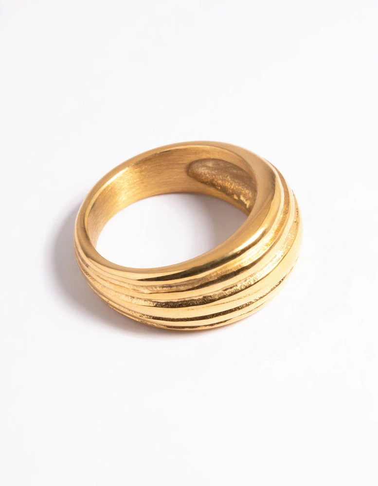 Gold Plated Stainless Steel Line Detail Dome Ring