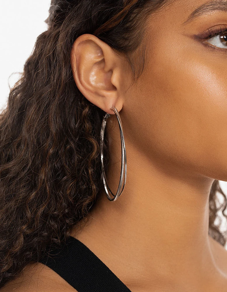 Rhodium 75mm Snake Chain Hoop Earrings