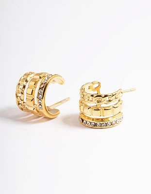 Gold Plated Triple Chain Hoop Earrings