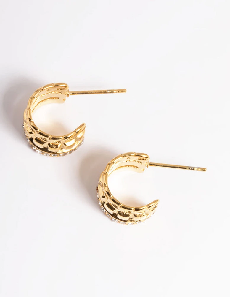 Gold Plated Triple Chain Hoop Earrings