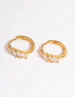 Gold Plated Sterling Silver Cubic Zirconia Four Stone Huggie Earrings