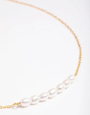 Gold Plated Sterling Silver Freshwater Pearl Row Choker