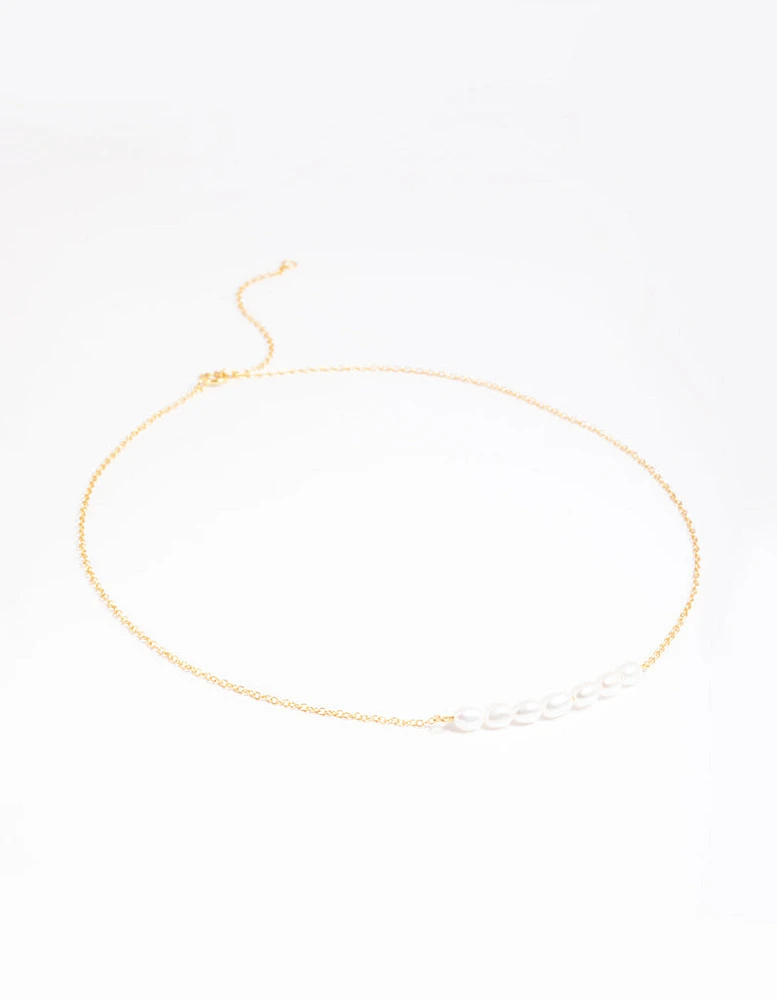 Gold Plated Sterling Silver Freshwater Pearl Row Choker