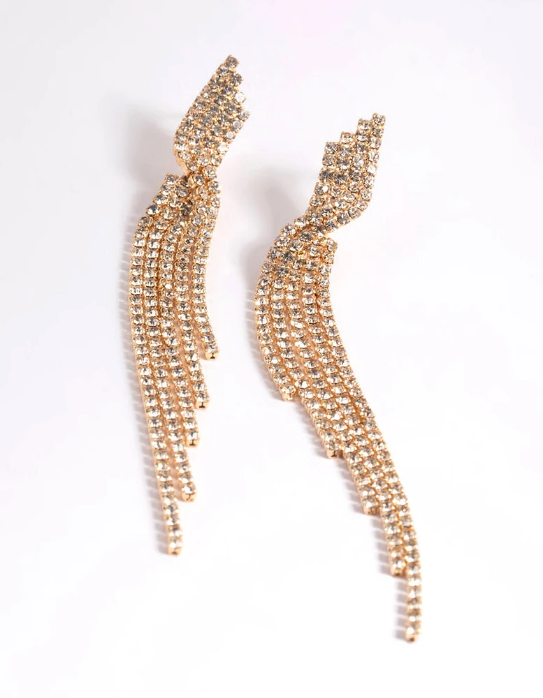 Gold Five Strand Twist Drop Earrings