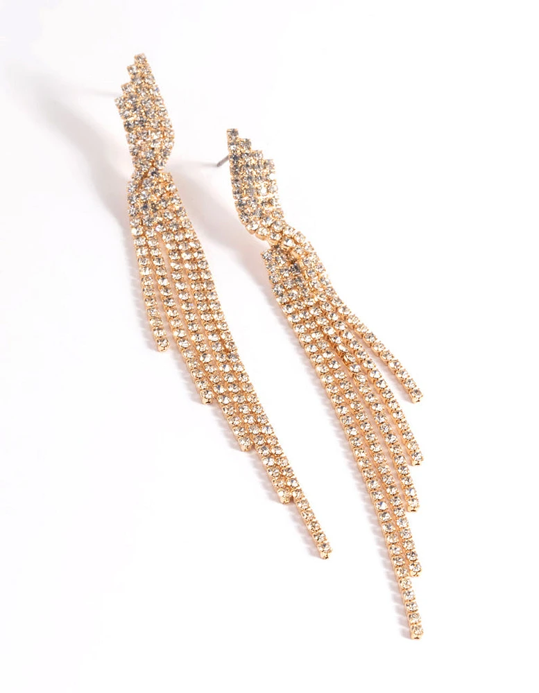 Gold Five Strand Twist Drop Earrings