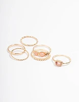 Gold Mix Stone Ring 6-Pack