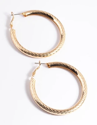 Gold Line Textured Hoop Earrings
