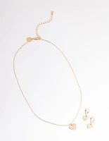 Gold Pave Heart Necklace & Huggie Set