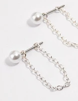 Silver Pearl Chain Front & Back Earrings