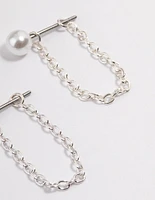Silver Pearl Chain Front & Back Earrings