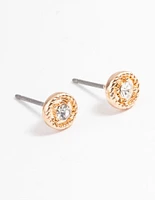 Gold Simple Stone Stud Earrings