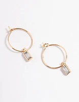 Gold Baguette Drop Hoop Earrings