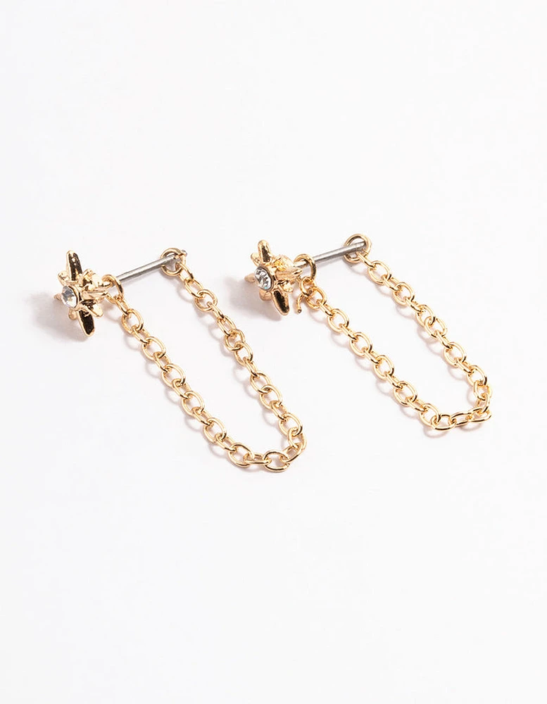 Gold Chain Front & Back Stud Earrings