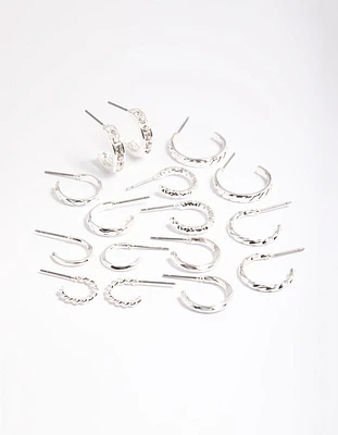 Silver Mixed Diamante Hoop Earrings 8-Pack