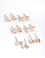 Gold Mixed Cut Diamante Stud Earrings 6-Pack