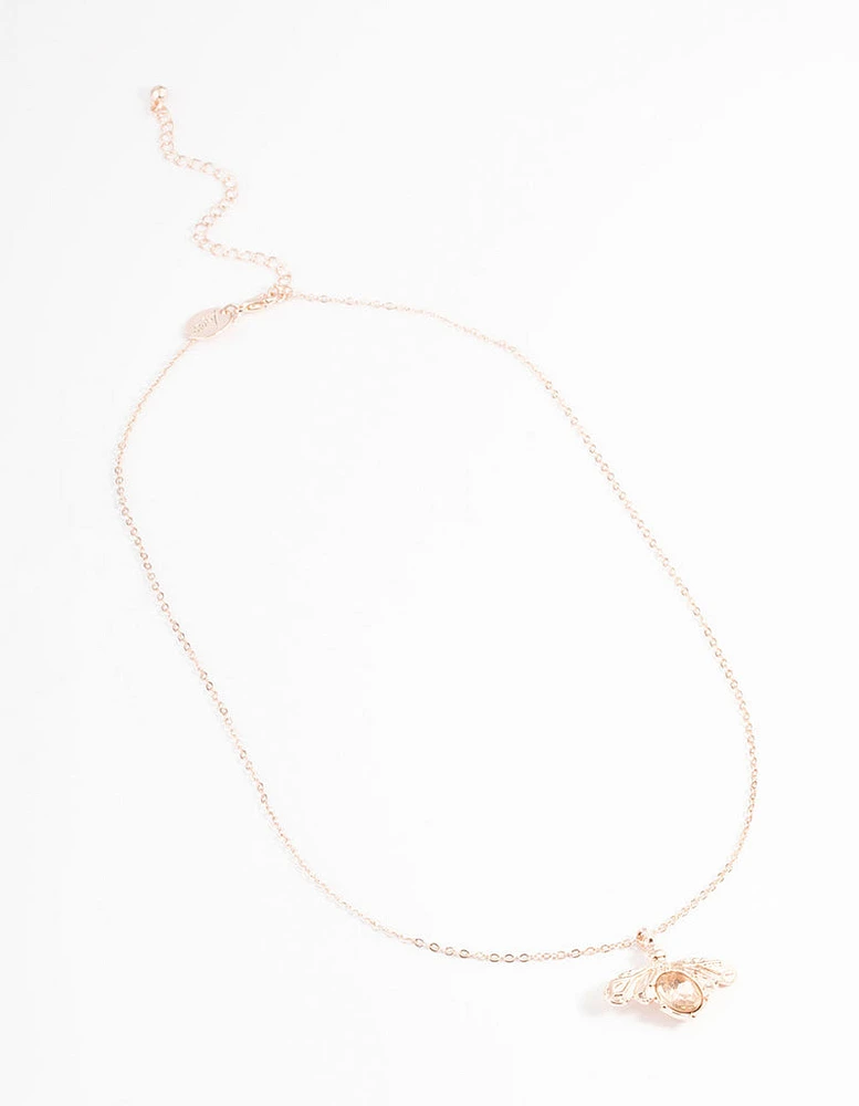 Rose Gold Diamante Bee Necklace