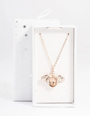 Rose Gold Diamante Bee Necklace