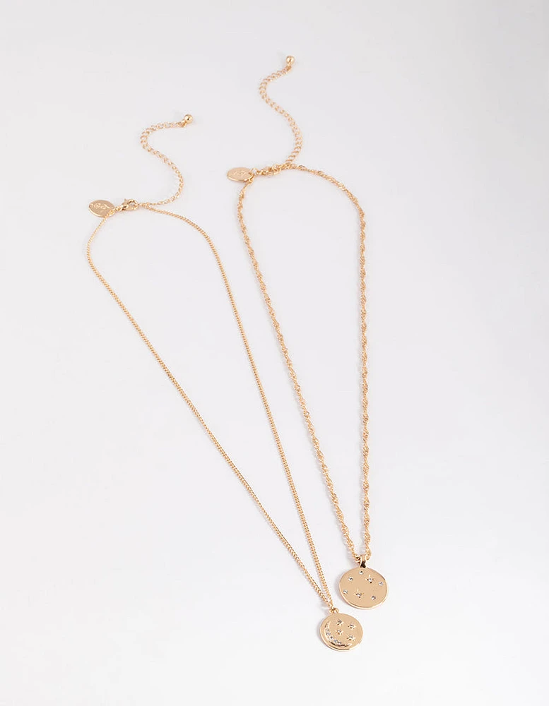 Gold Celestial Disc Necklace Pack