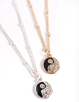 Mixed Metal Diamante Yin & Yang Necklace Pack