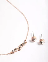 Rose Gold Diamante Bubble Necklace & Stud Earrings
