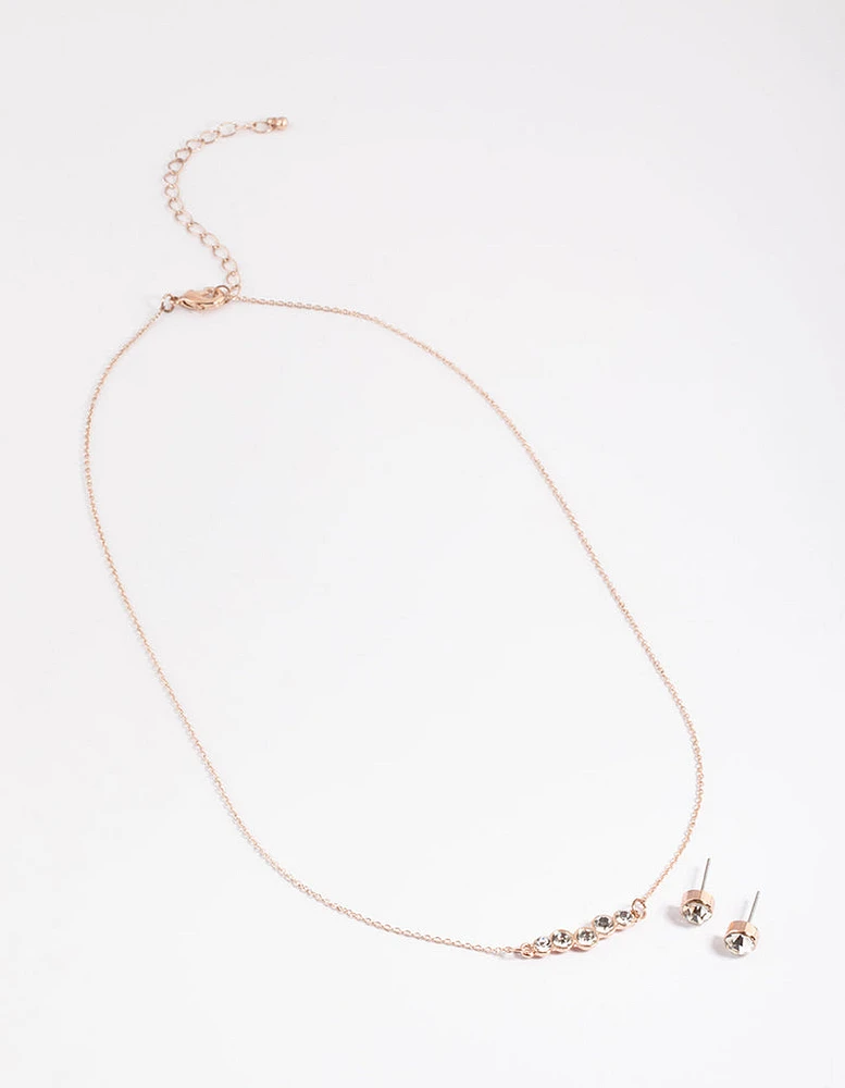 Rose Gold Diamante Bubble Necklace & Stud Earrings