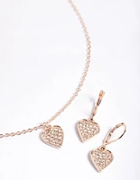 Rose Gold Pave Heart Necklace & Huggie Earrings