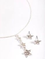 Silver Diamante Star Drop Necklace & Stud Earrings