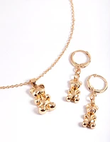 Gold Gummy Bear Necklace & Huggie Earrings
