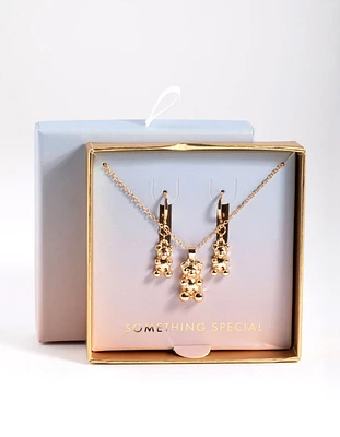 Gold Gummy Bear Necklace & Huggie Earrings