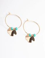 Gold Bead & Fan Wire Hoop Earrings