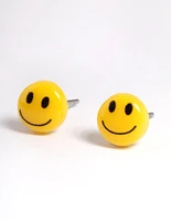 Plastic Yellow Smiley Stud Earrings