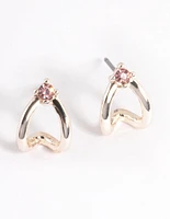 Rose Gold Diamante Double Huggie Earrings