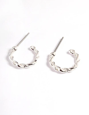 Silver Rope Twist Huggie Earrings