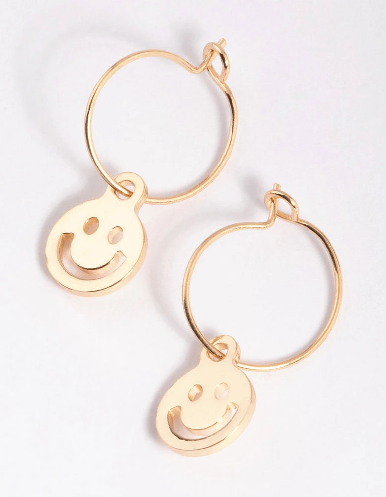 Gold Cutout Smiley Hoop Earrings