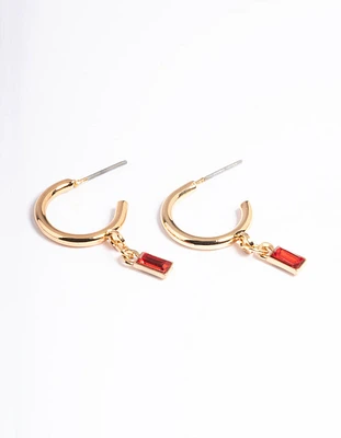 Red Stone Drop Huggie Earrings