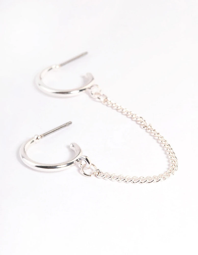 Silver Double Hoop Chain Earrings