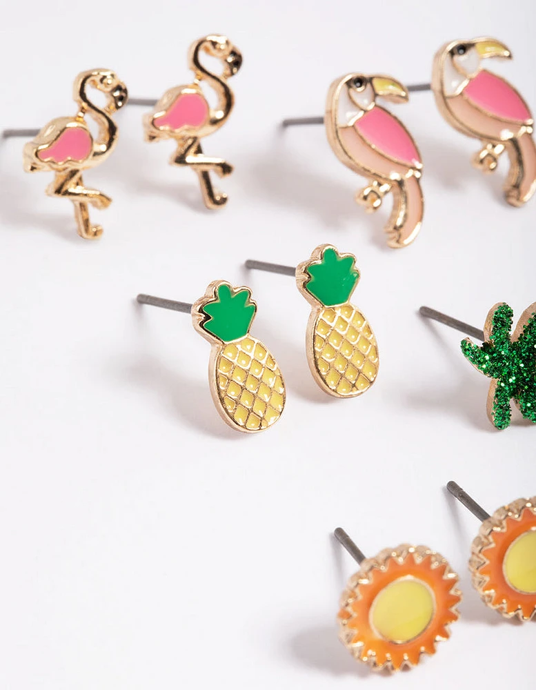 Kids Gold Tropicana Stud Earrings 6-Pack