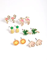Kids Gold Tropicana Stud Earrings 6-Pack