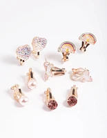 Kids Rose Gold Unicorn Clip On Earrings 5-Pack