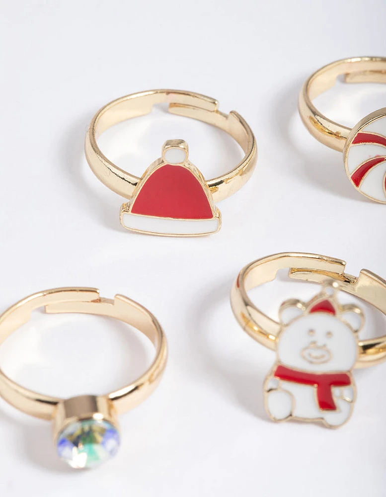 Kids Gold Bear & Penguin Ring 6-Pack