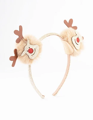 Kids Fabric Reindeer Pom Pom Headband