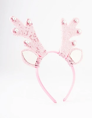 Kids Fabric Glitter Bell Antler Headband