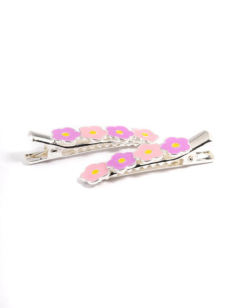 Kids Silver Enamel Daisy Clips Pack