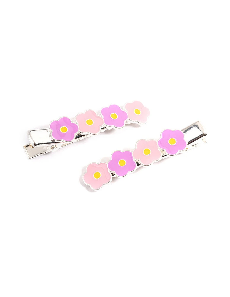 Kids Silver Enamel Daisy Clips Pack