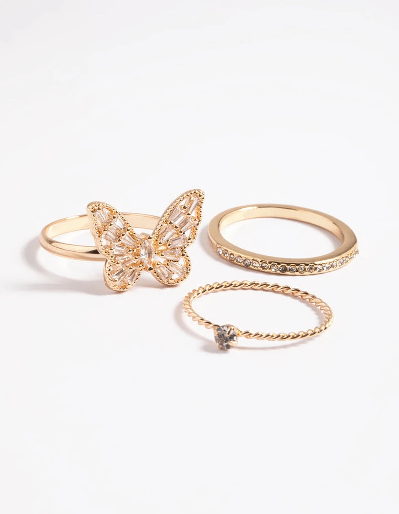 Gold Butterfly Ring Pack