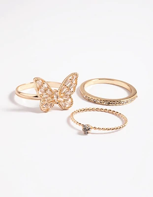 Gold Butterfly Ring Pack