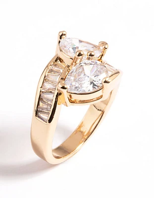 Gold Cubic Zirconia Pear Crossover Ring
