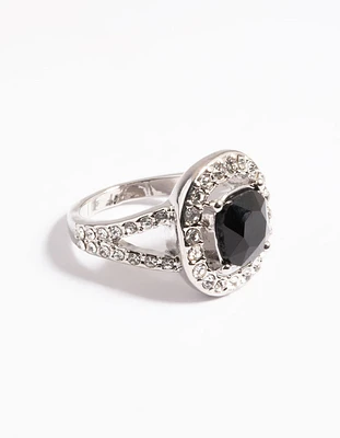 Rhodium Cushion Halo Ring