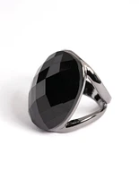 Gun Metal Facet Statement Oval Ring