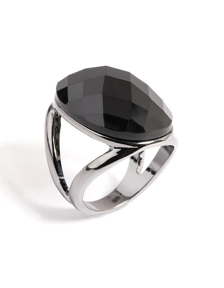 Gun Metal Facet Statement Oval Ring